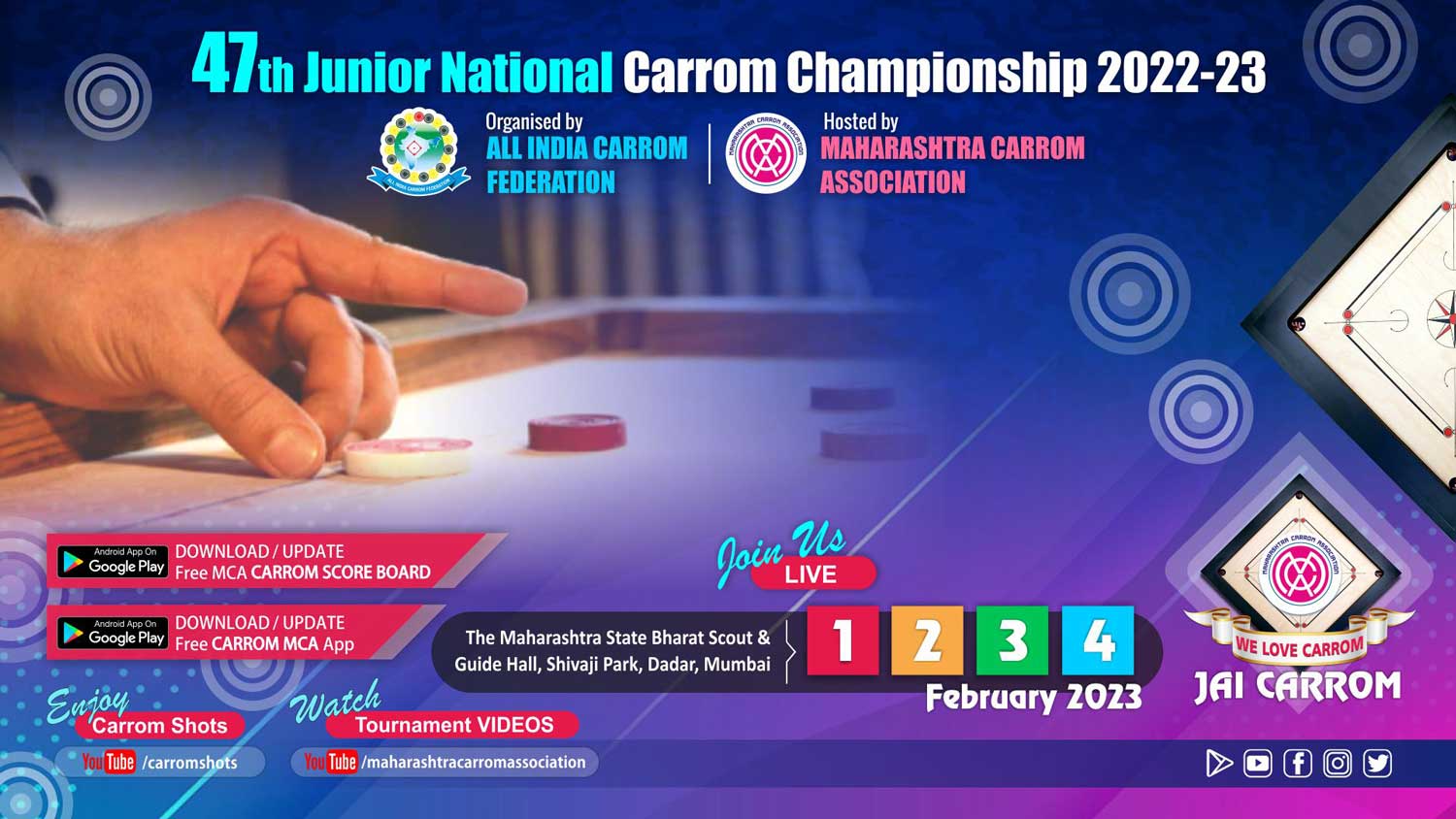 47th JUNIOR NATIONAL CARROM CHAMPIONSHIP 2022-23